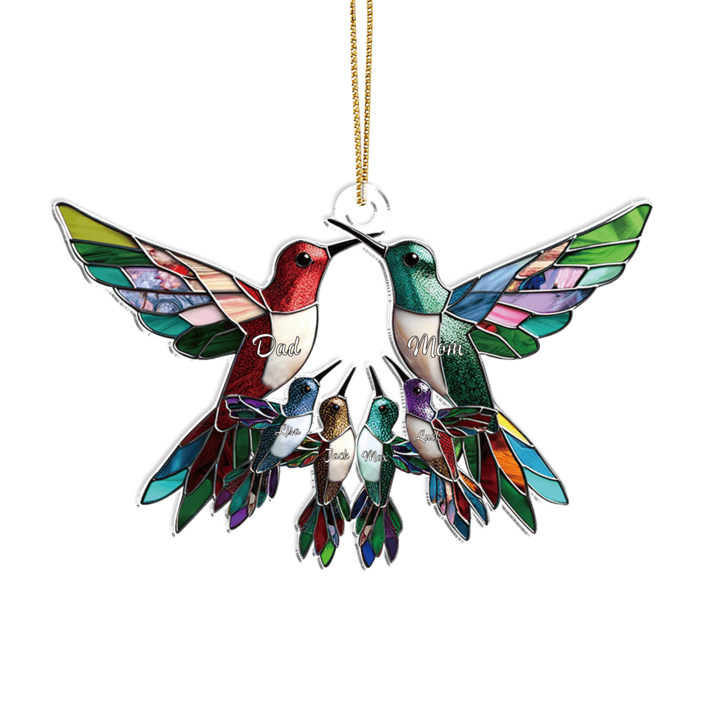 Personalised Hummingbird Family Christmas Ornament Custom 6 Names Gift-Jessemade AU