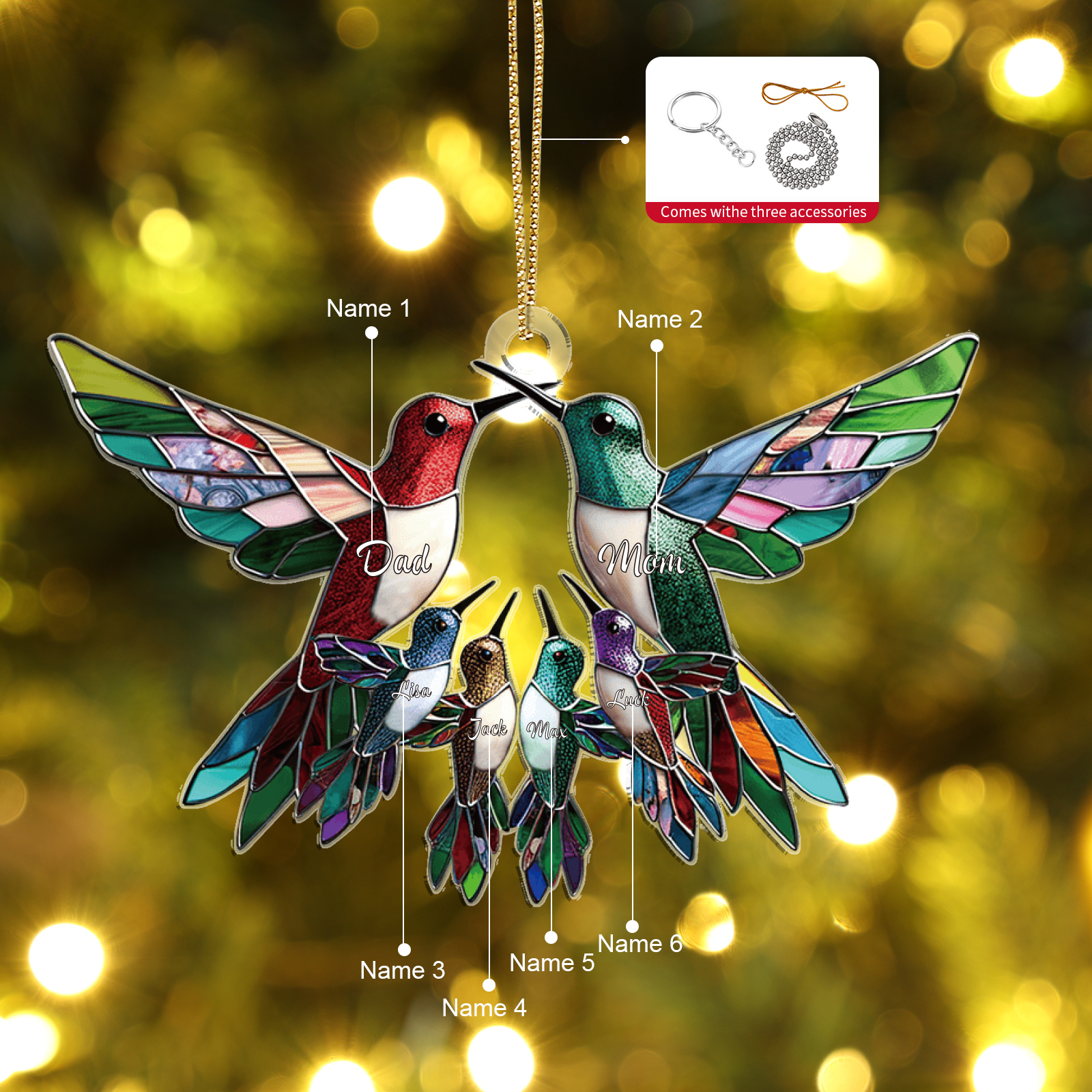 Personalised Hummingbird Family Christmas Ornament Custom 6 Names Gift-Jessemade AU