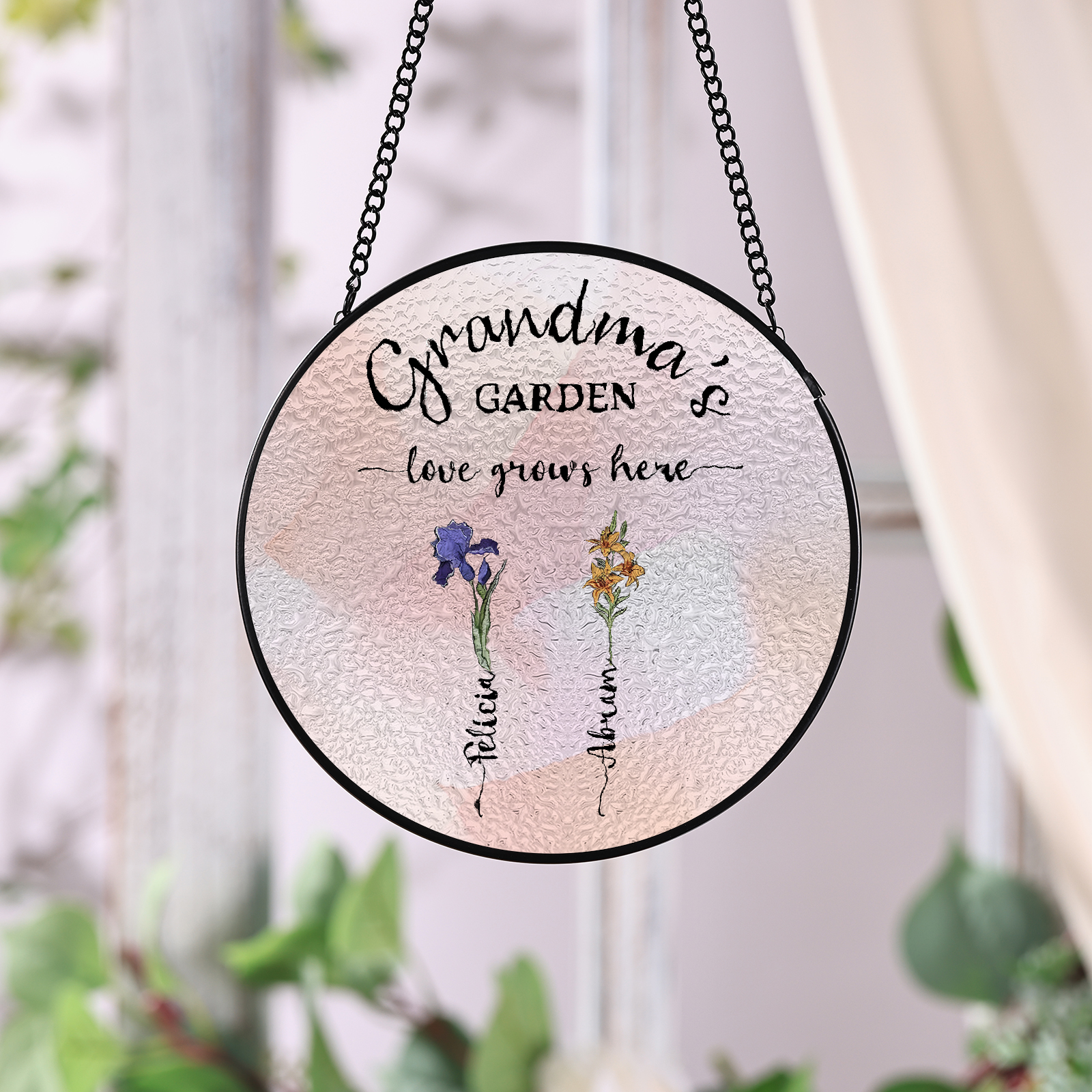 Personalised Garden Birthflower Suncatcher for Family with 2-6 Birthflowers Names