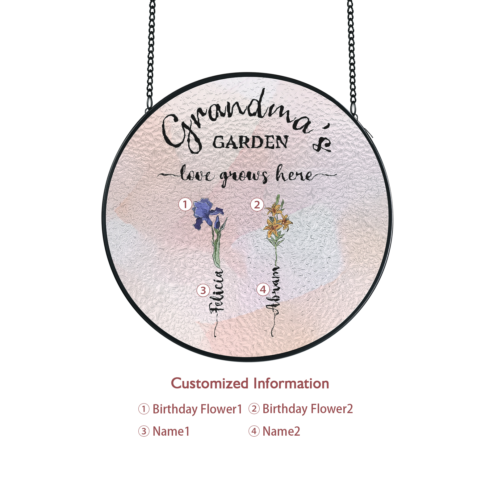 Personalised Garden Birthflower Suncatcher for Family with 2-6 Birthflowers Names