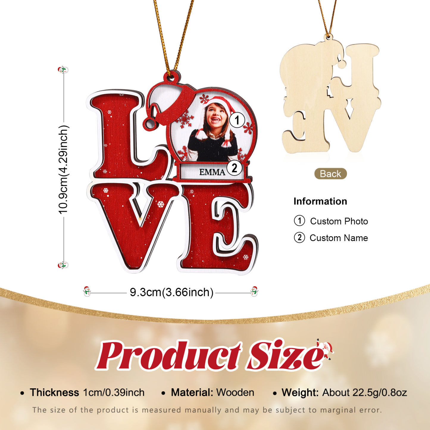 Personalised LOVE Christmas Ornament with Custom Photo & Name Perfect Holiday Gift for Family-Jessemade AU