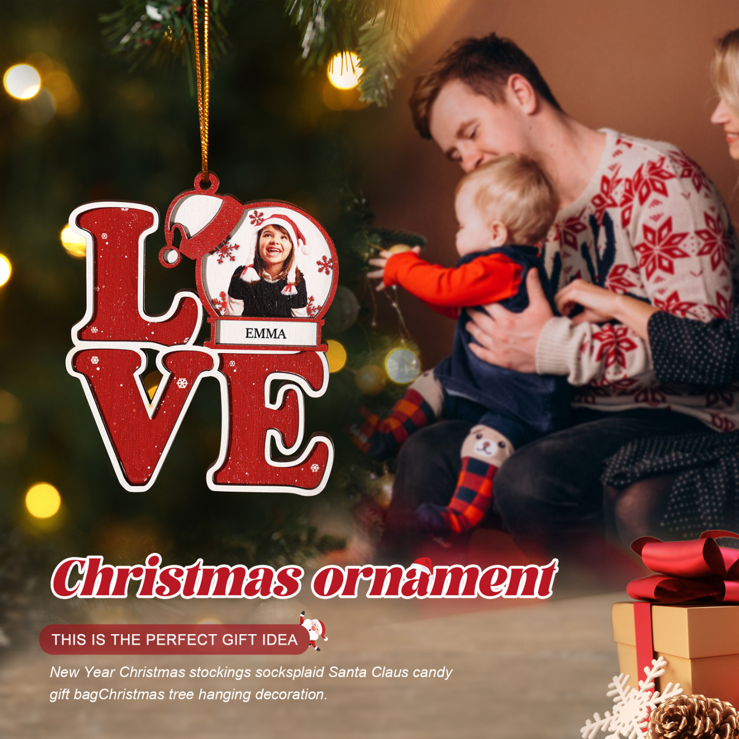 Personalised LOVE Christmas Ornament with Custom Photo & Name Perfect Holiday Gift for Family-Jessemade AU