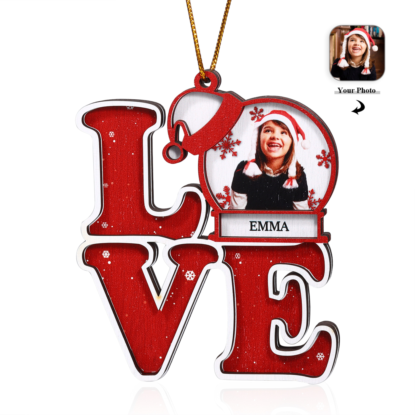 Personalised LOVE Christmas Ornament with Custom Photo & Name Perfect Holiday Gift for Family-Jessemade AU