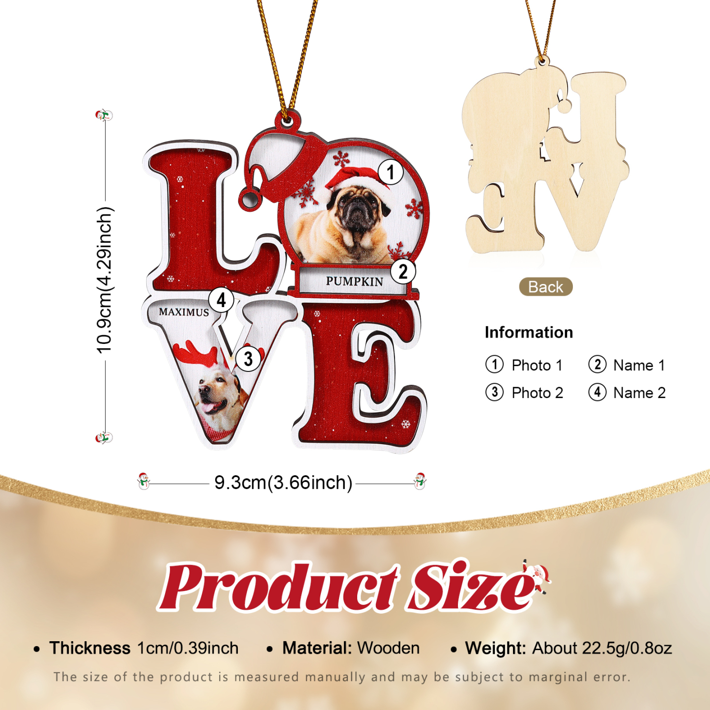 Personalised LOVE Christmas Ornament Custom 2 Photos & Names Decoration Perfect Family Gift-Jessemade AU