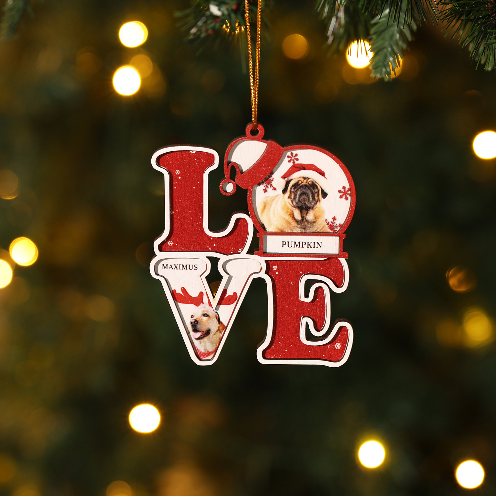 Personalised LOVE Christmas Ornament Custom 2 Photos & Names Decoration Perfect Family Gift-Jessemade AU
