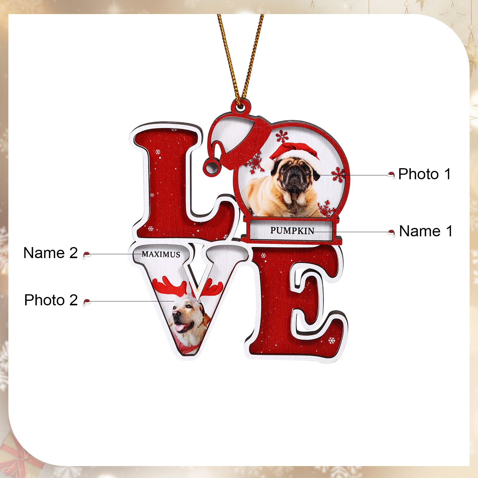 Personalised Christmas Ornament Custom 2 Photos & Names Decoration Perfect Family Gift