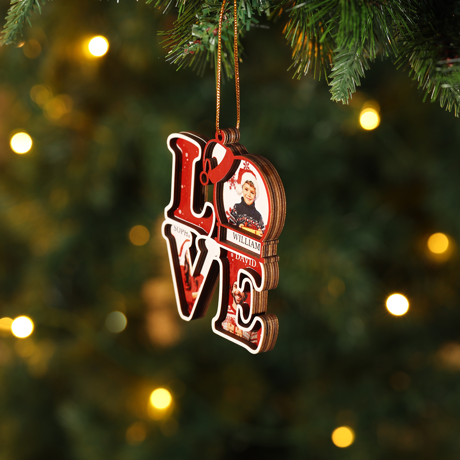 Personalised LOVE Christmas Ornament Custom Family Gift with 3 Photos & Names-Jessemade AU
