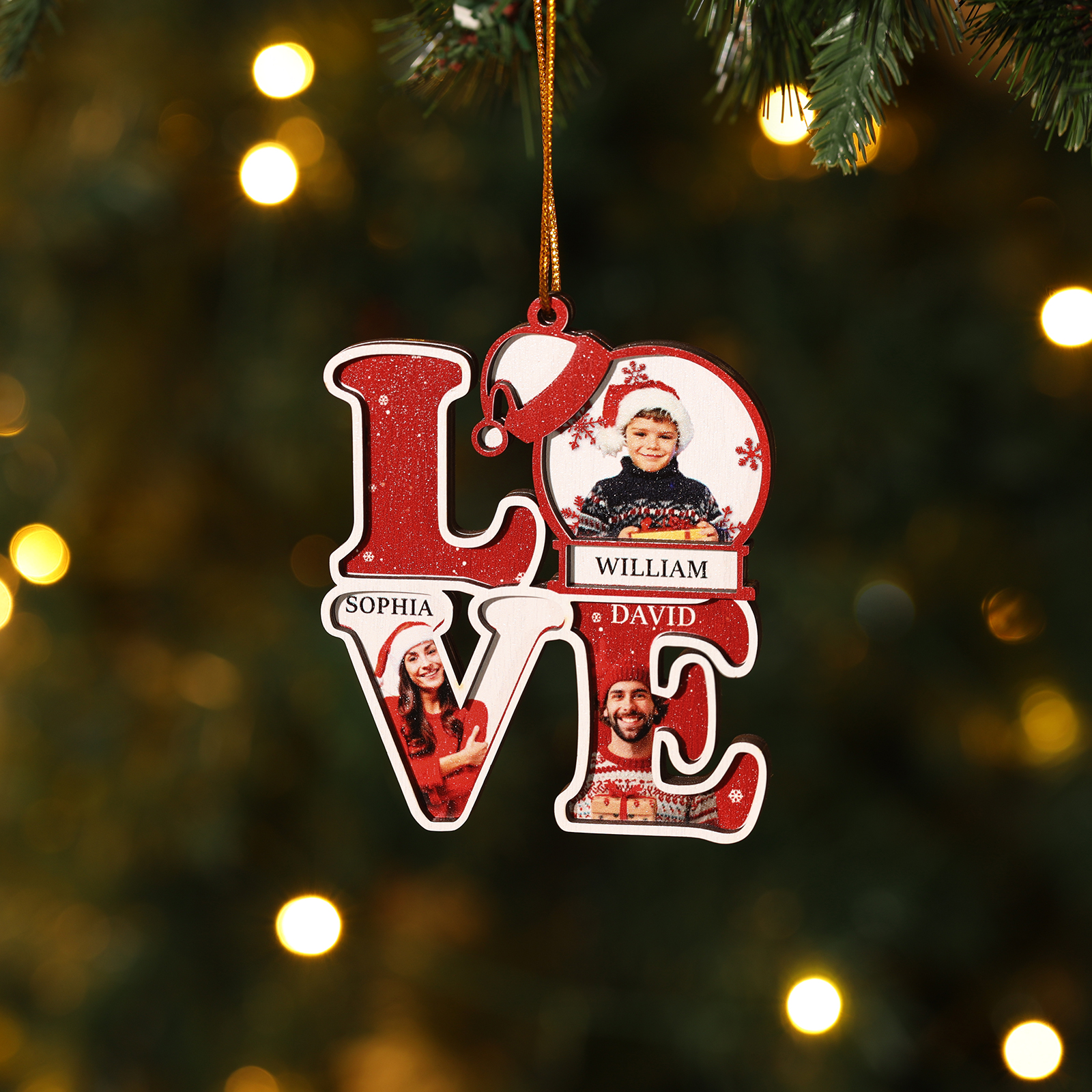 Personalised Christmas Ornament Custom Family Gift with 3 Photos & Names