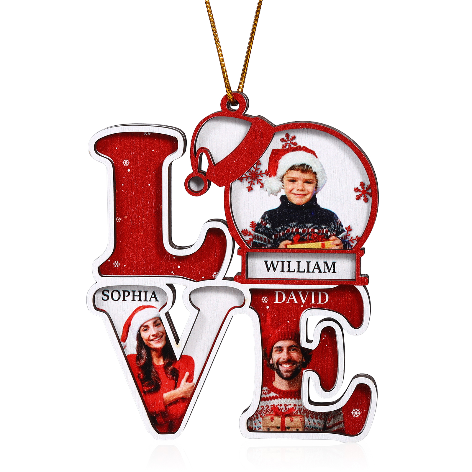 Personalised LOVE Christmas Ornament Custom Family Gift with 3 Photos & Names-Jessemade AU