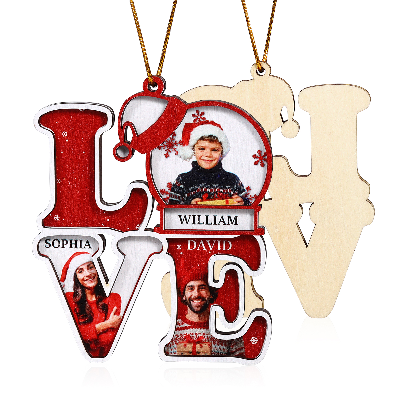 Personalised LOVE Christmas Ornament Custom Family Gift with 3 Photos & Names-Jessemade AU