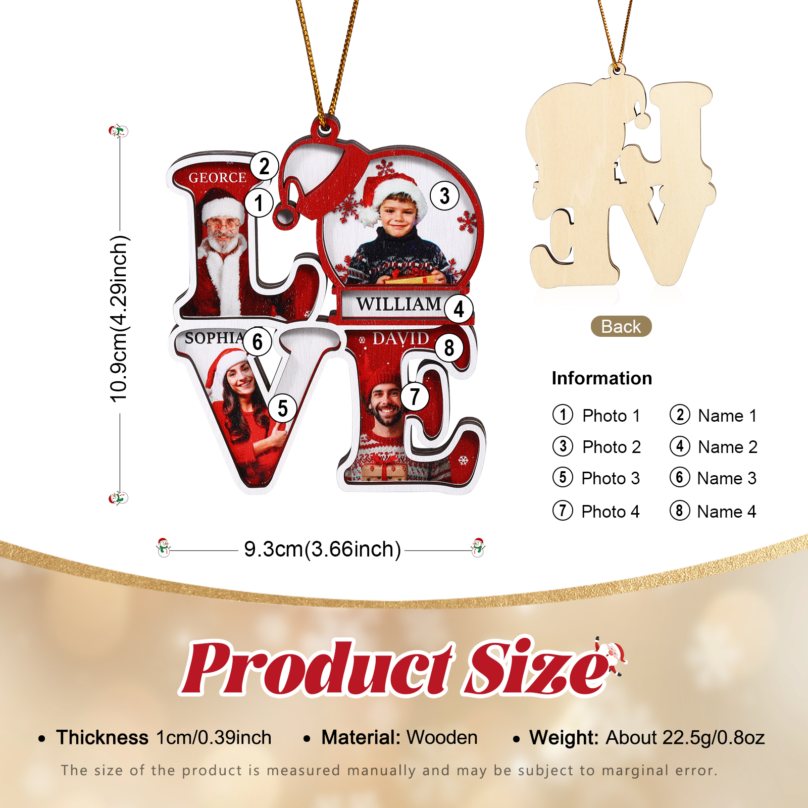 Personalised Family LOVE Christmas Ornament 4 Photos & Names-Jessemade AU