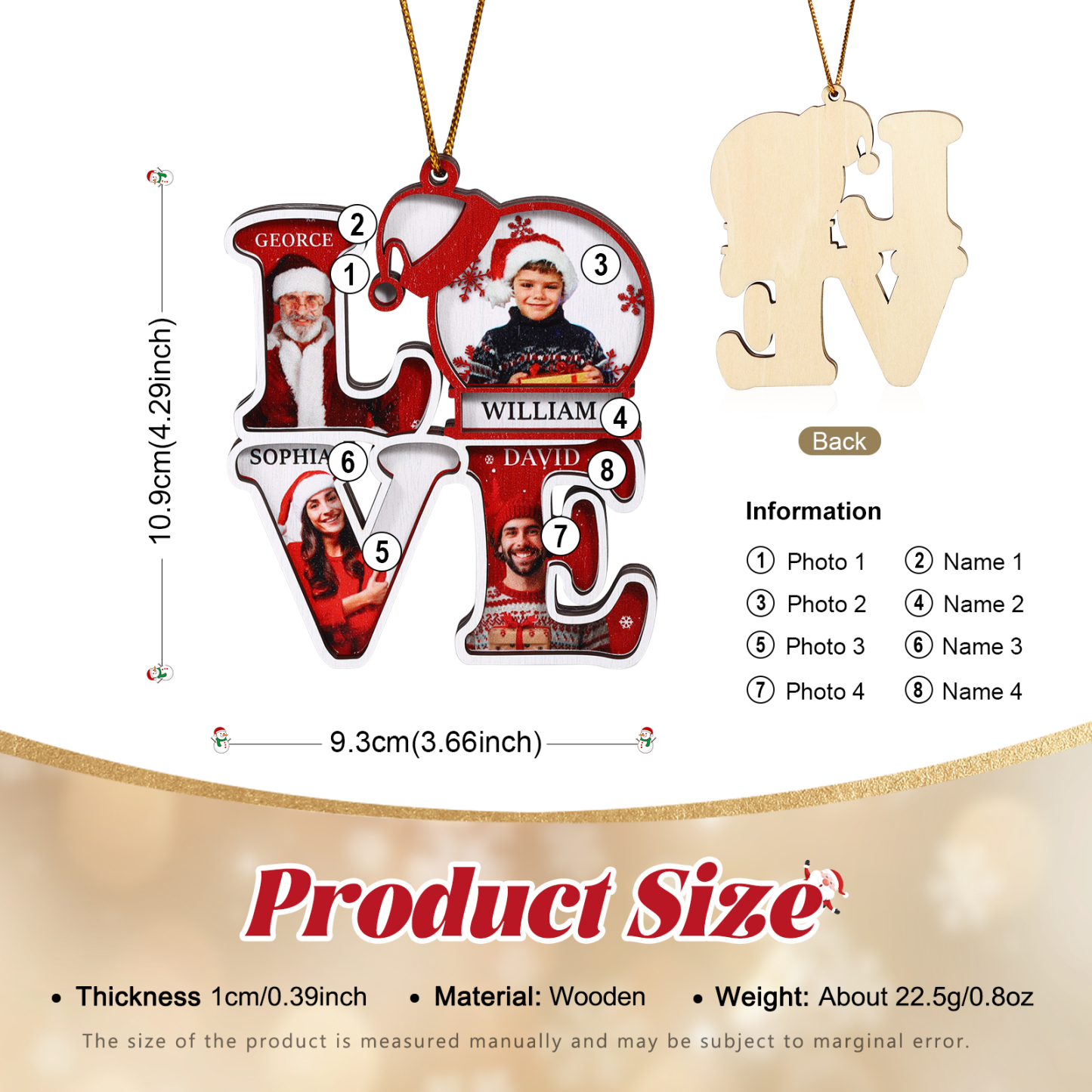 Personalised Family LOVE Christmas Ornament 4 Photos & Names-Jessemade AU