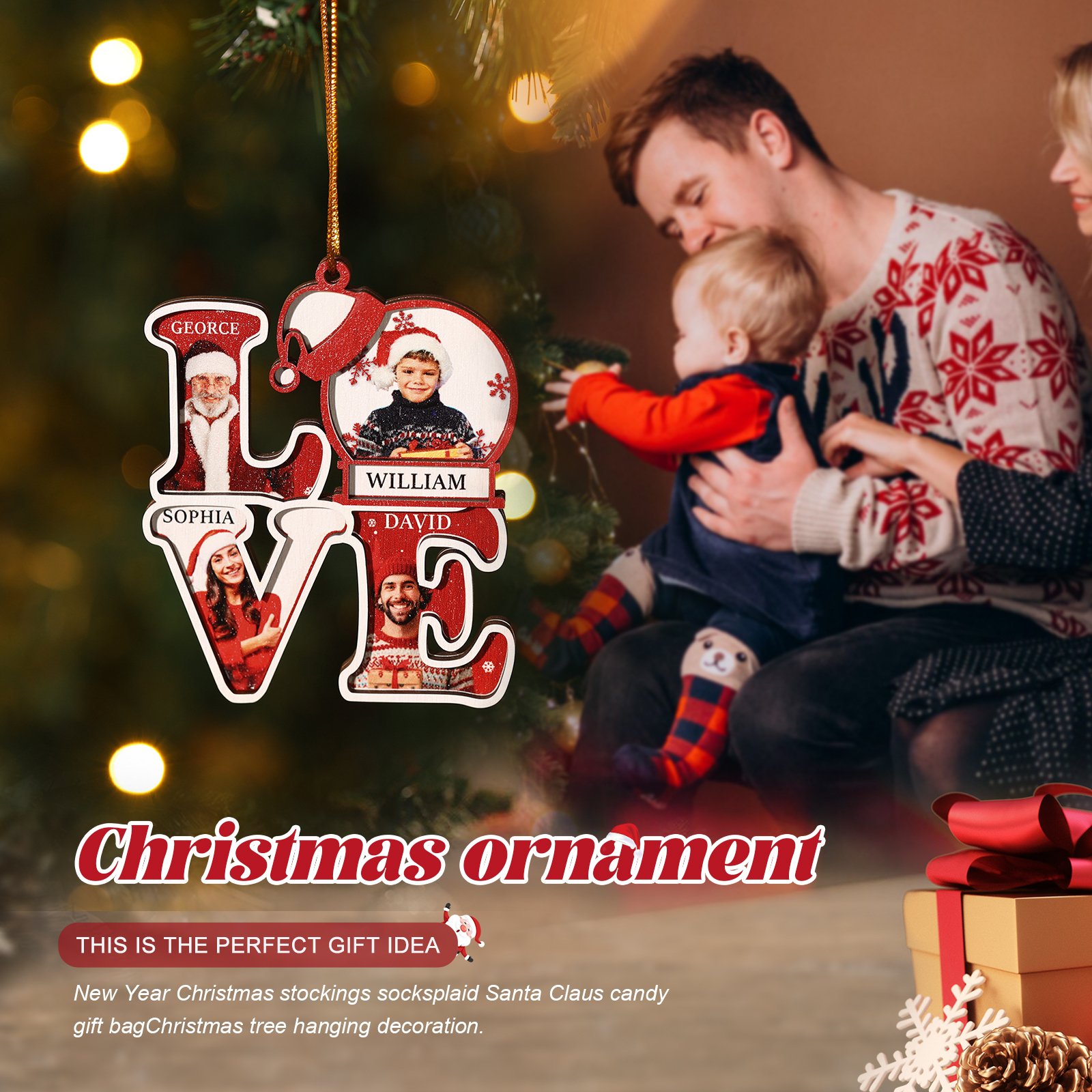 Personalised Family LOVE Christmas Ornament 4 Photos & Names-Jessemade AU