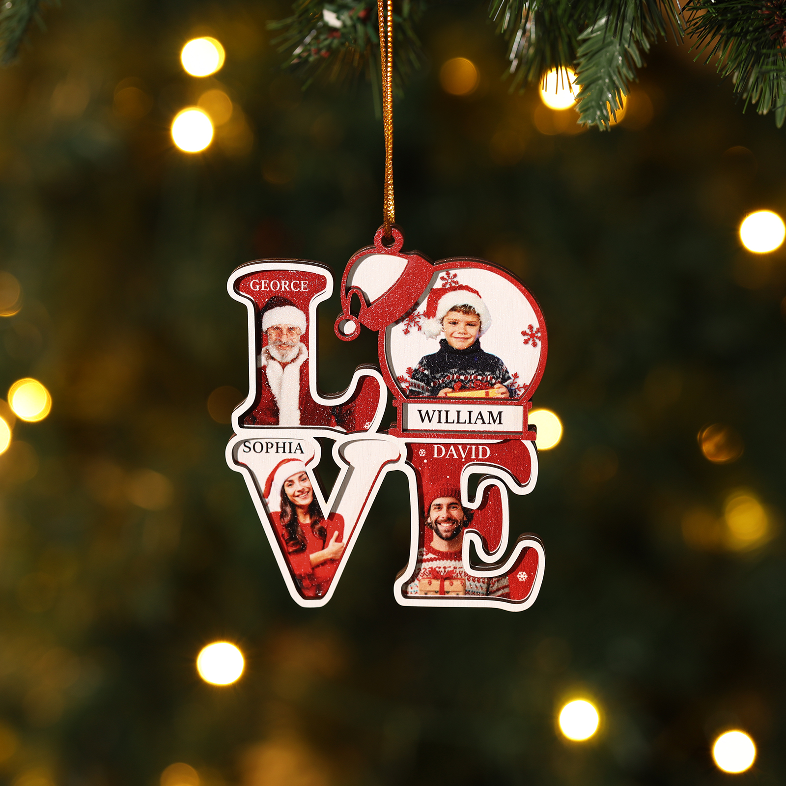 Personalised Family LOVE Christmas Ornament 4 Photos & Names