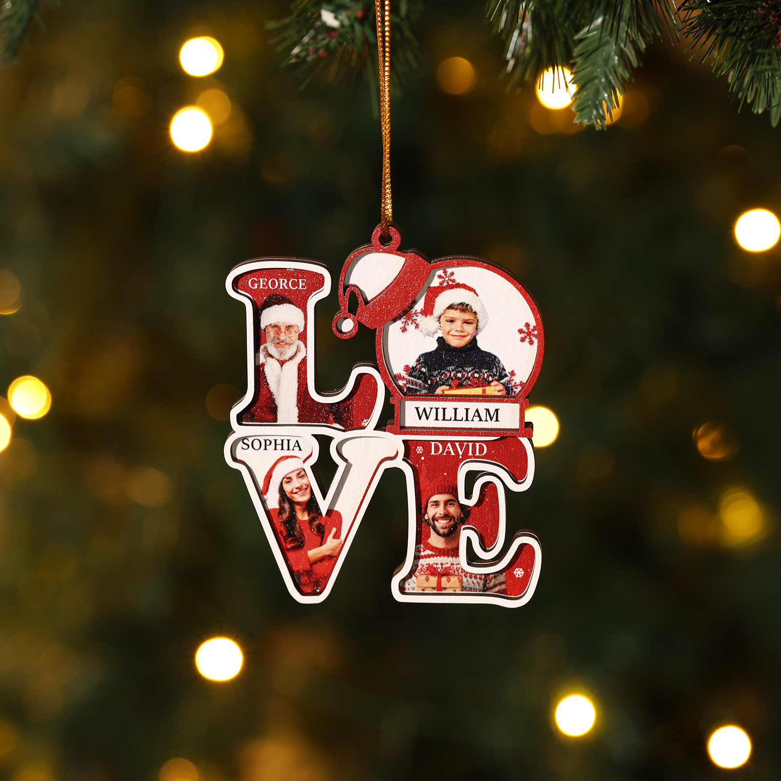 Personalised Family LOVE Christmas Ornament 4 Photos & Names-Jessemade AU
