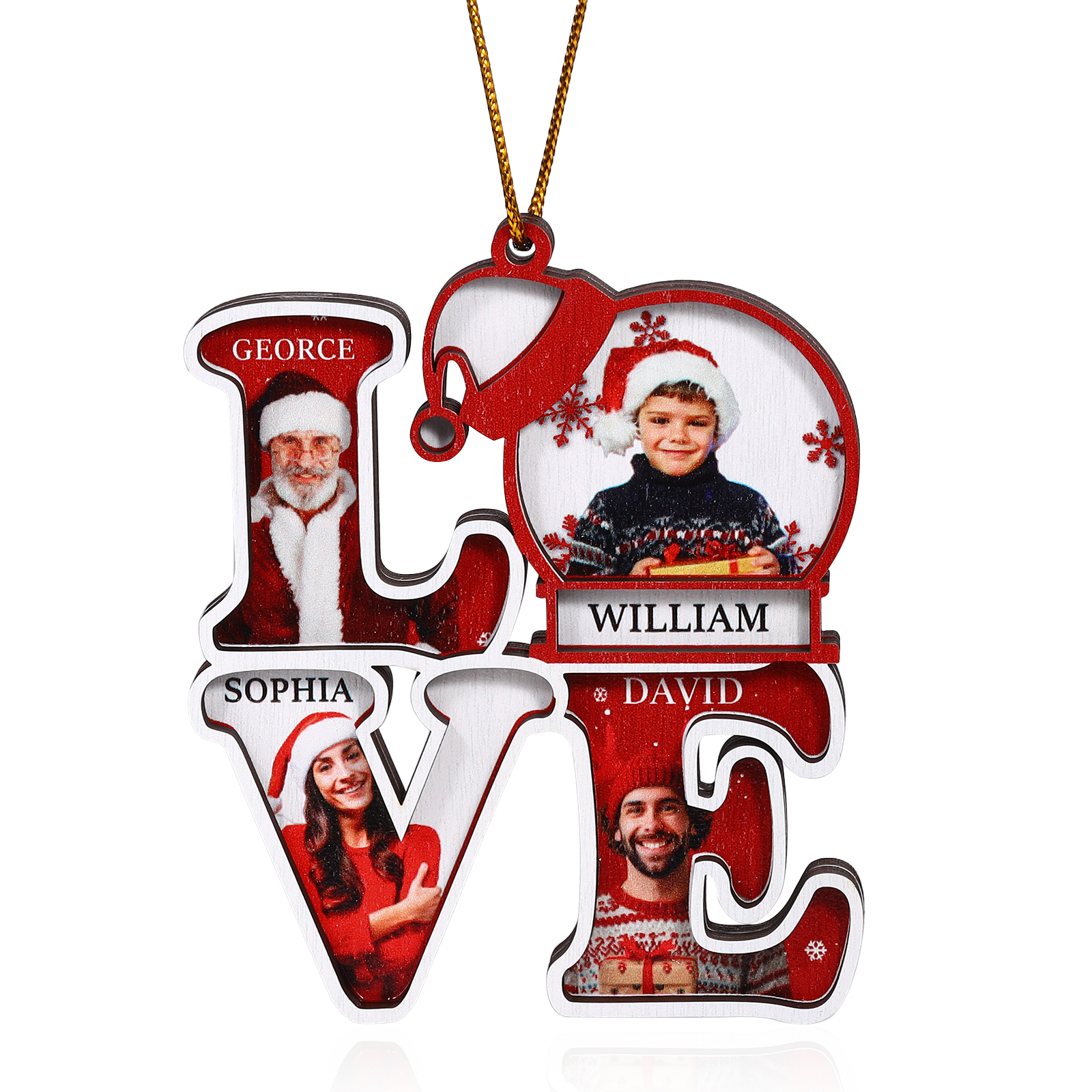 Personalised Family LOVE Christmas Ornament 4 Photos & Names-Jessemade AU