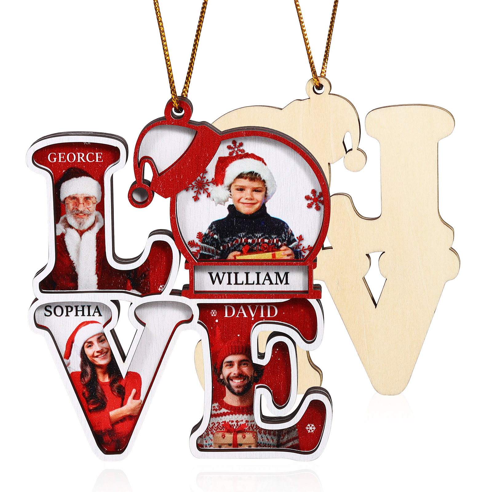 Personalised Family LOVE Christmas Ornament 4 Photos & Names-Jessemade AU