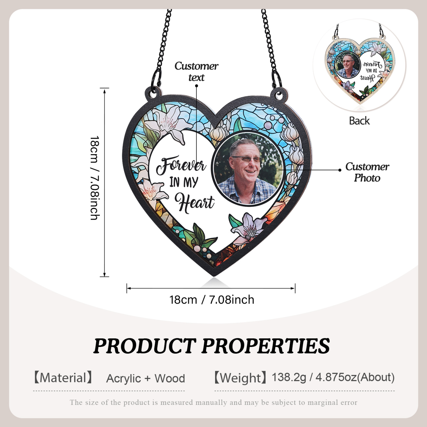 Personalised Memorial Sun Catcher with Photo and Text Elegant Light Catcher Keepsake