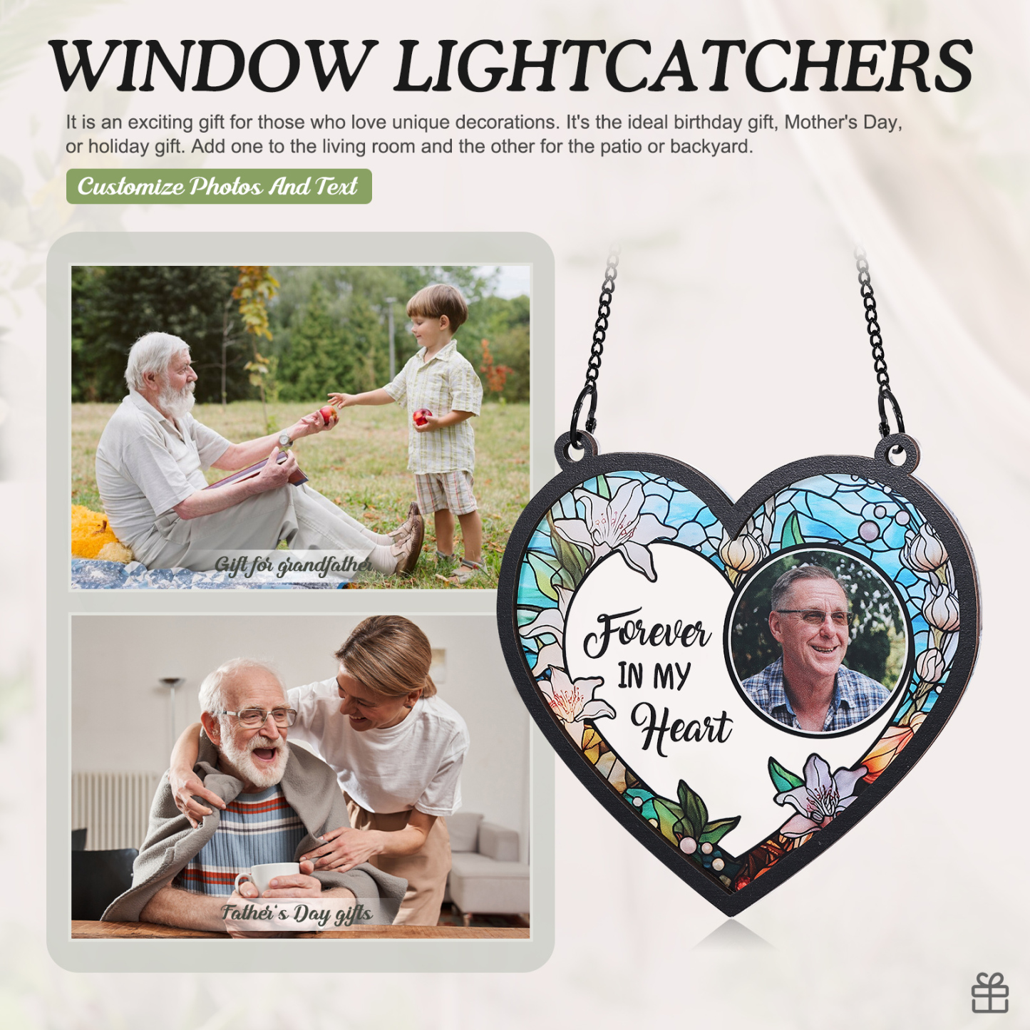 Personalised Memorial Sun Catcher with Photo and Text Elegant Light Catcher Keepsake