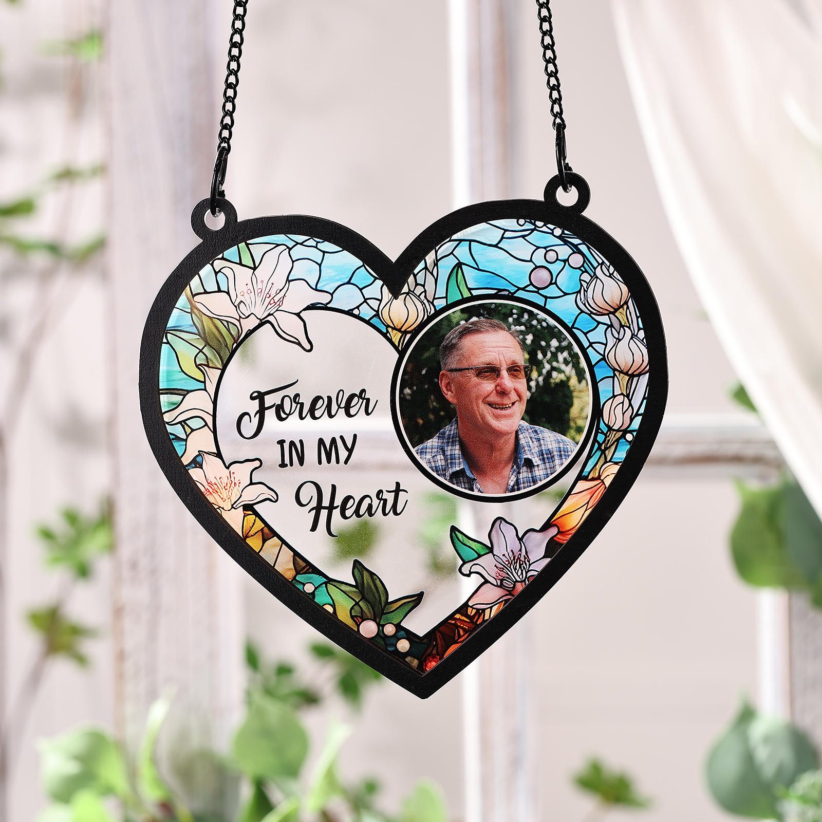 Personalised Memorial Sun Catcher with Photo and Text Elegant Light Catcher Keepsake