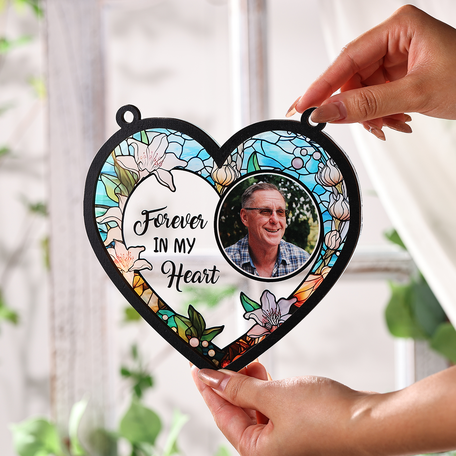 Personalised Memorial Sun Catcher with Photo and Text Elegant Light Catcher Keepsake