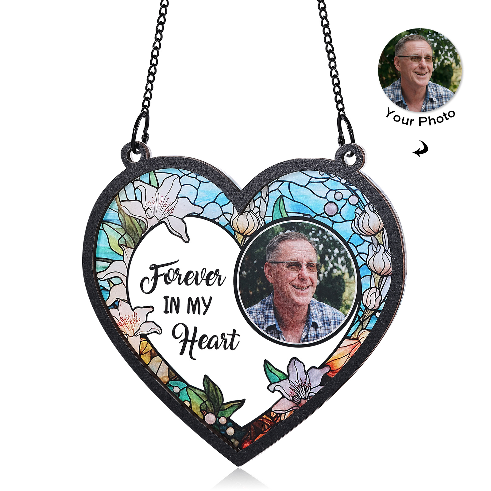 Personalised Memorial Sun Catcher with Photo and Text Elegant Light Catcher Keepsake