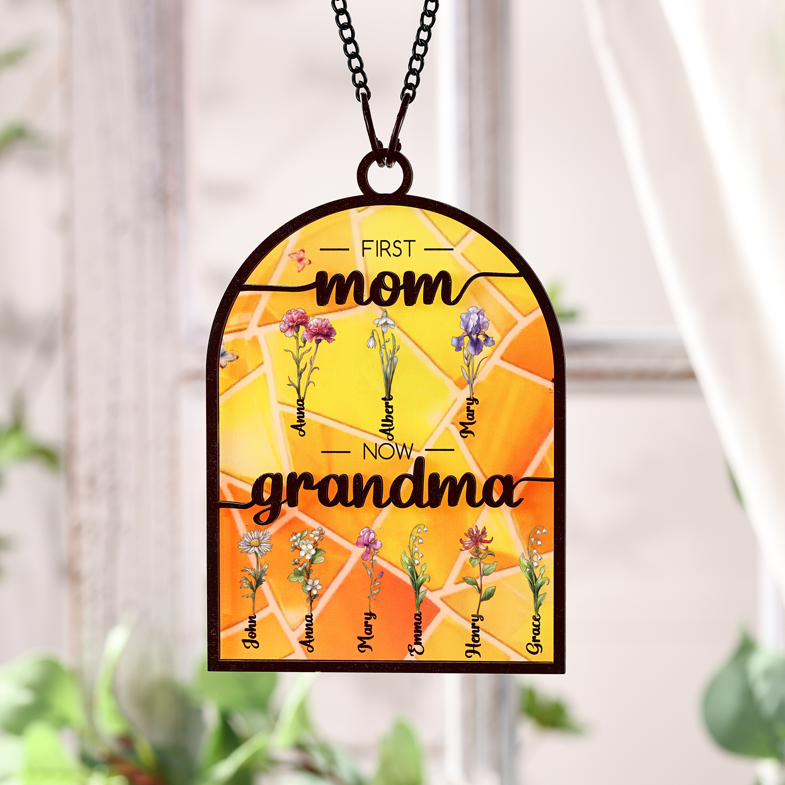 First Mom Now Grandma Family Personalised Window Hanging Suncatcher Gift For Mom Grandma