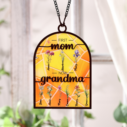 First Mom Now Grandma Family Personalised Window Hanging Suncatcher Gift For Mom Grandma