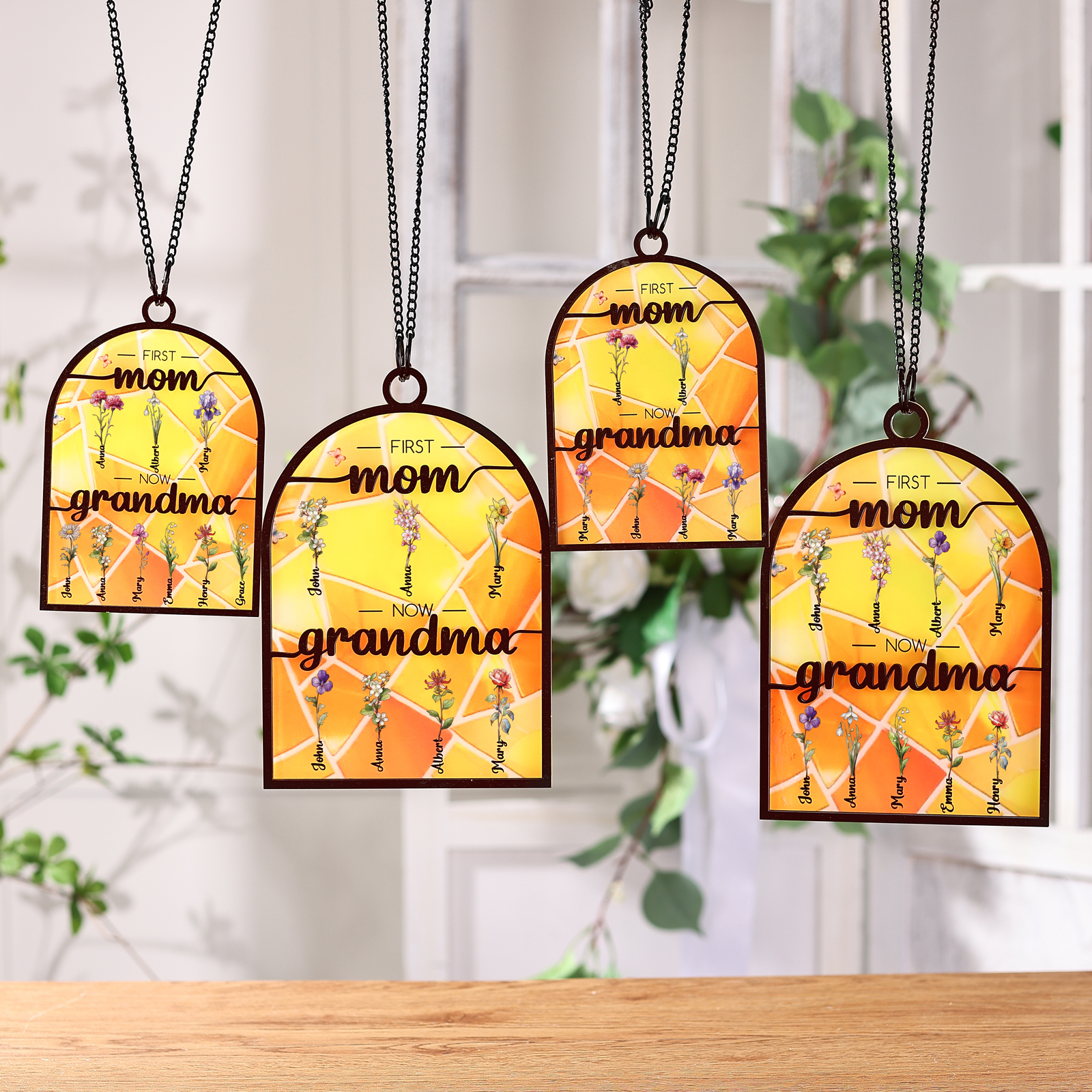 First Mom Now Grandma Family Personalised Window Hanging Suncatcher Gift For Mom Grandma