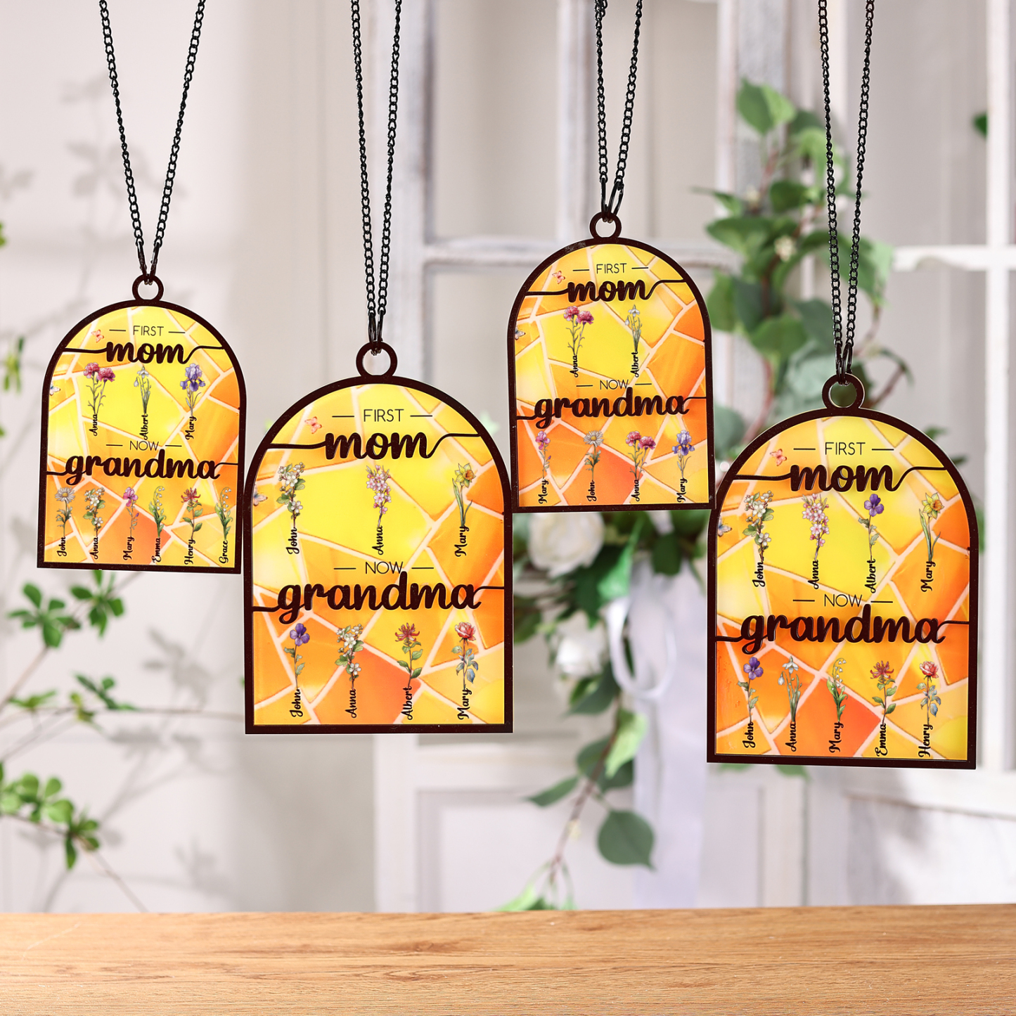 First Mom Now Grandma Family Personalised Window Hanging Suncatcher Gift For Mom Grandma
