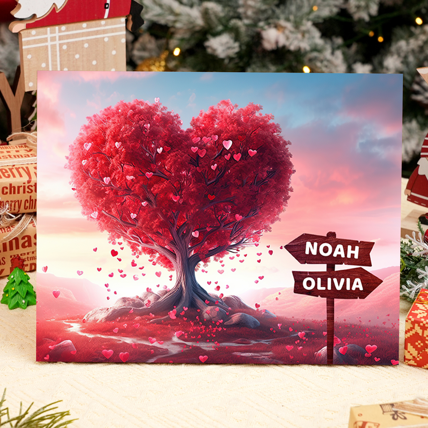 Personalised Heart Tree Wood Plaque Custom Family Gift with 2-5 Names Road Sign Frame-Jessemade AU