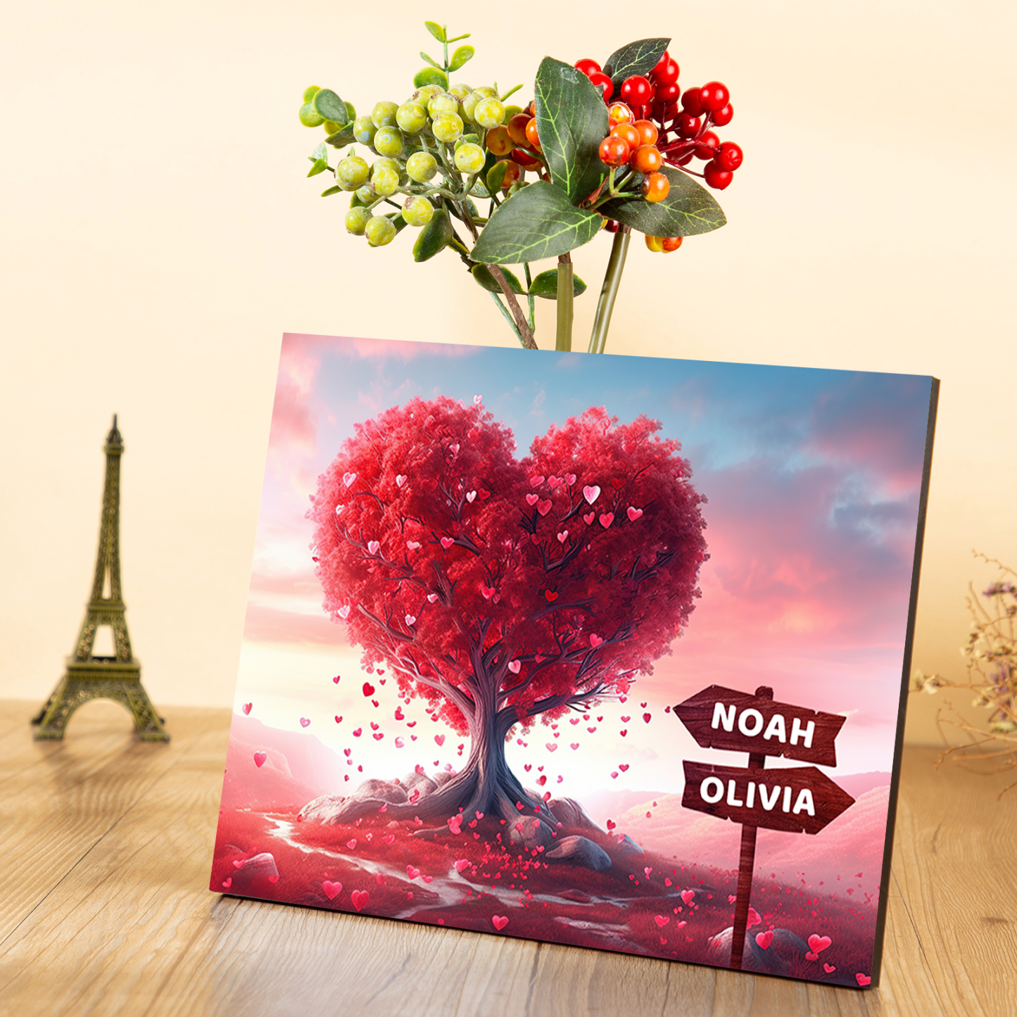 Personalised Heart Tree Wood Plaque Custom Family Gift with 2-5 Names Road Sign Frame-Jessemade AU