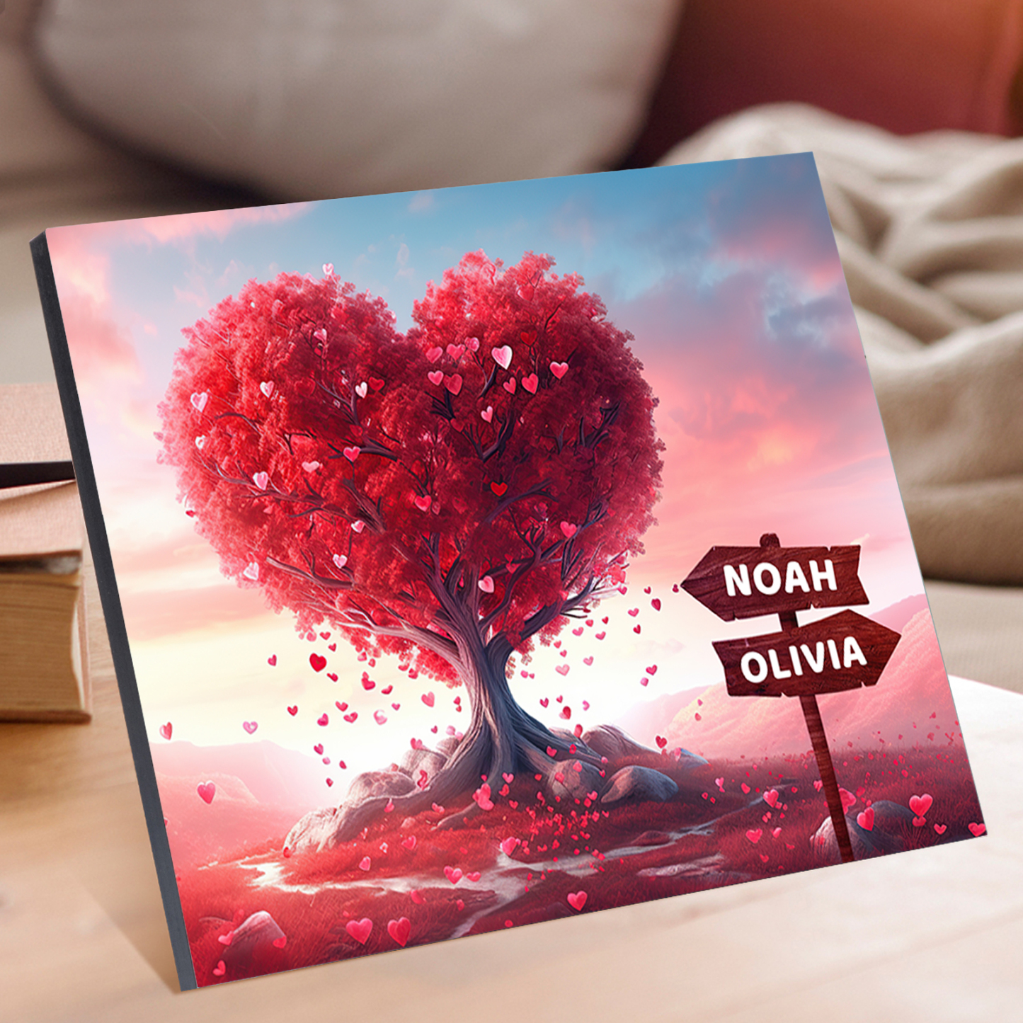 Personalised Heart Tree Wood Plaque Custom Family Gift with 2-5 Names Road Sign Frame-Jessemade AU