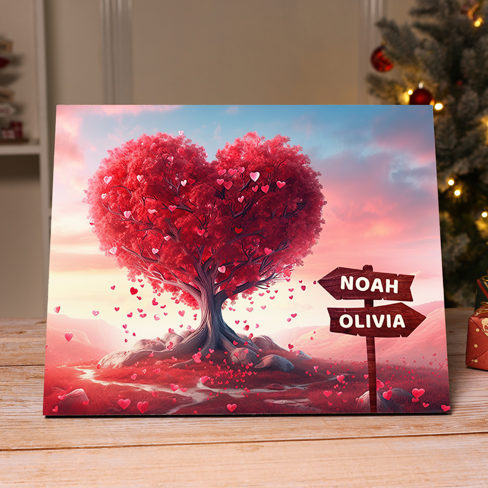 Personalised Heart Tree Wood Plaque Custom Family Gift with 2-5 Names Road Sign Frame-Jessemade AU