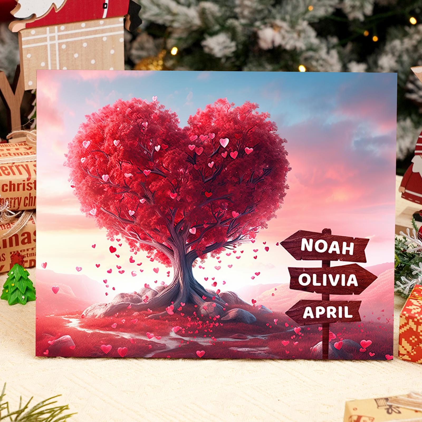 Personalised Heart Tree Wood Plaque Custom Family Gift with 2-5 Names Road Sign Frame-Jessemade AU