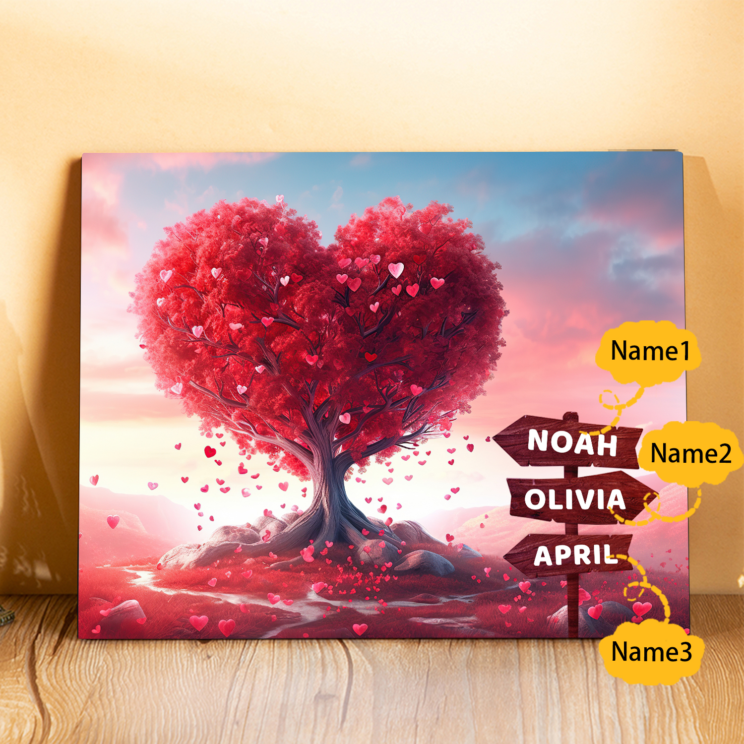 Personalised Heart Tree Wood Plaque Custom Family Gift with 2-5 Names Road Sign Frame-Jessemade AU