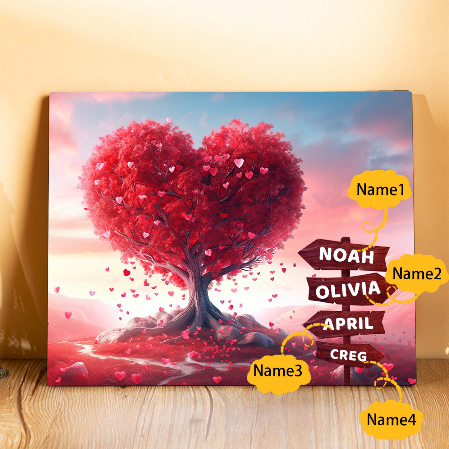 Personalised Heart Tree Wood Plaque Custom Family Gift with 2-5 Names Road Sign Frame-Jessemade AU
