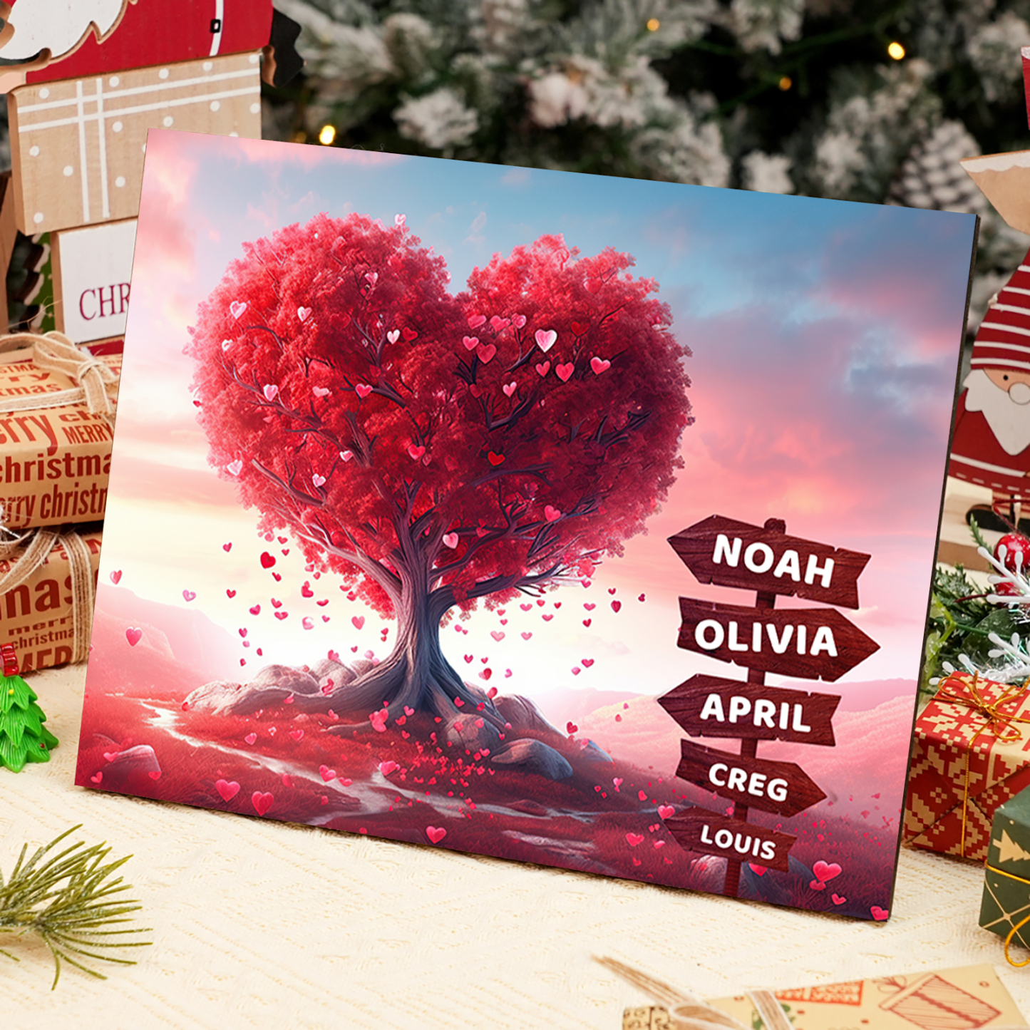 Personalised Heart Tree Wood Plaque Custom Family Gift with 2-5 Names Road Sign Frame-Jessemade AU