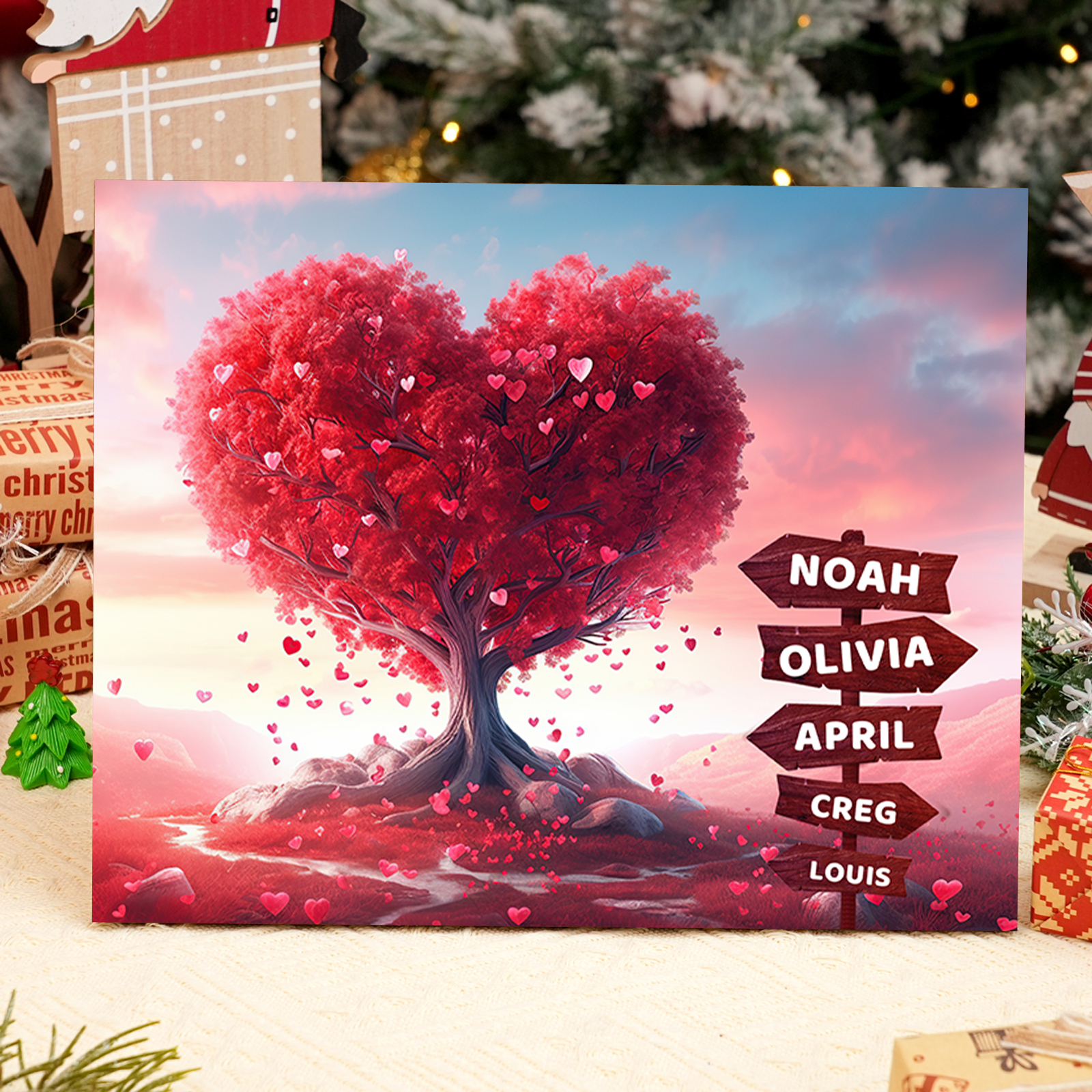 Personalised Heart Tree Wood Plaque Custom Family Gift with 2-5 Names Road Sign Frame-Jessemade AU