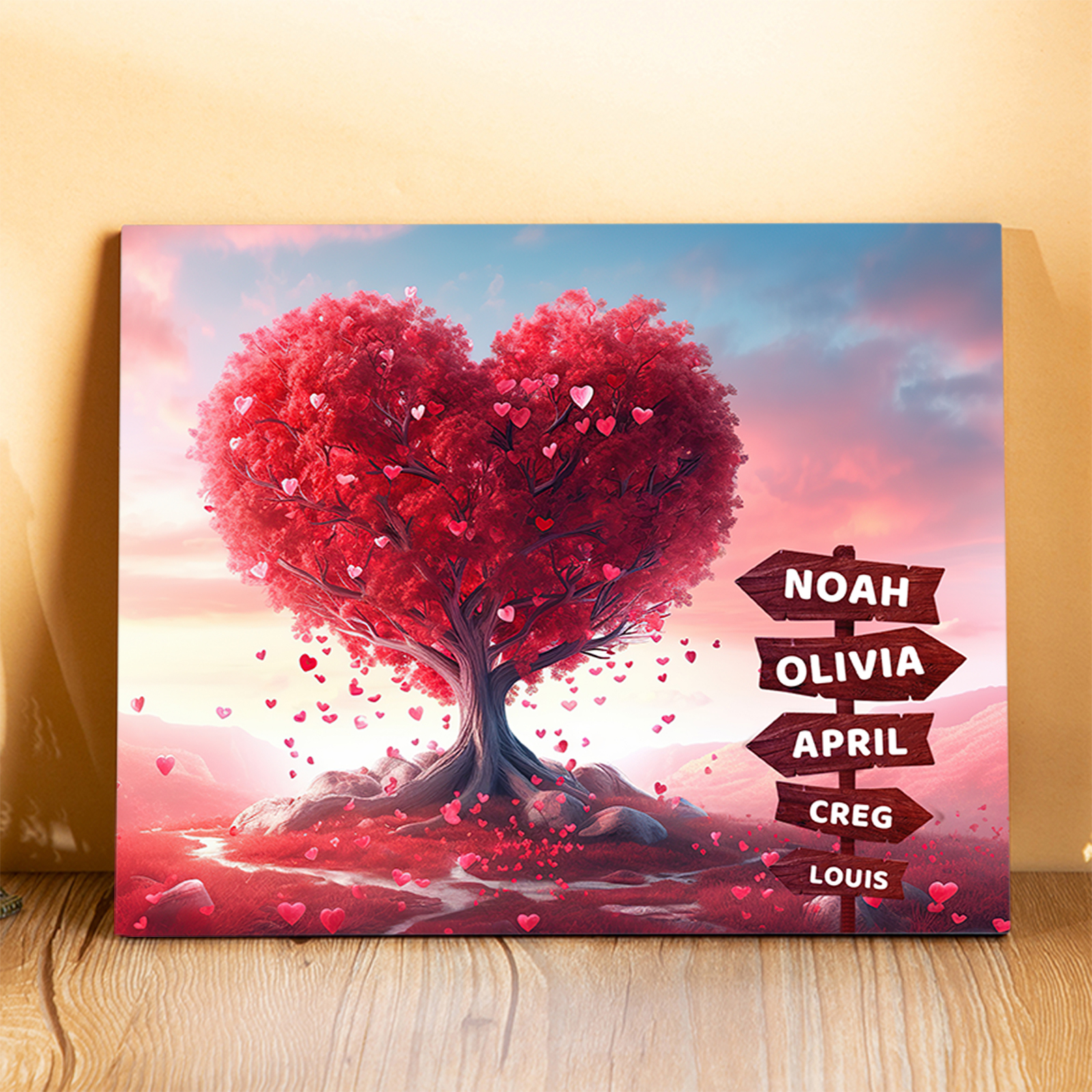 Personalised Heart Tree Wood Plaque Custom Family Gift with 2-5 Names Road Sign Frame-Jessemade AU