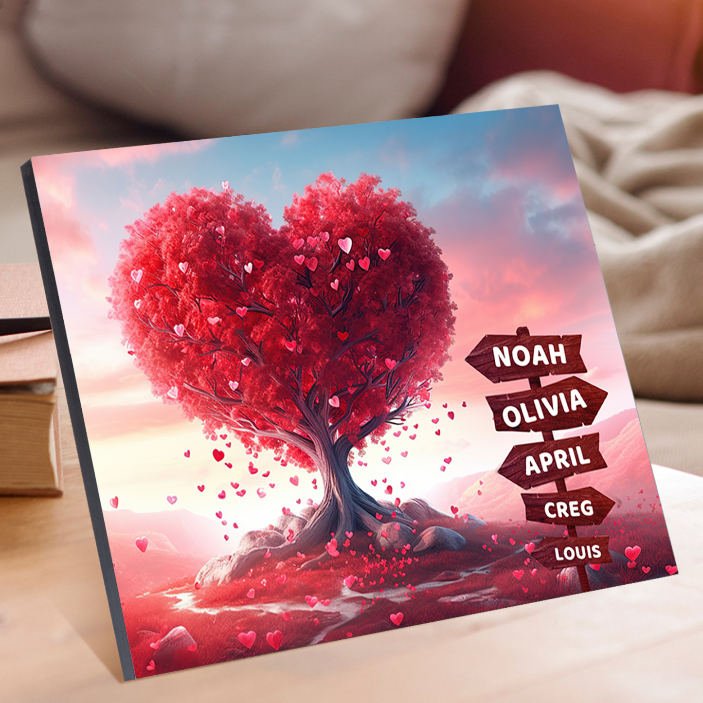 Personalised Heart Tree Wood Plaque Custom Family Gift with 2-5 Names Road Sign Frame-Jessemade AU