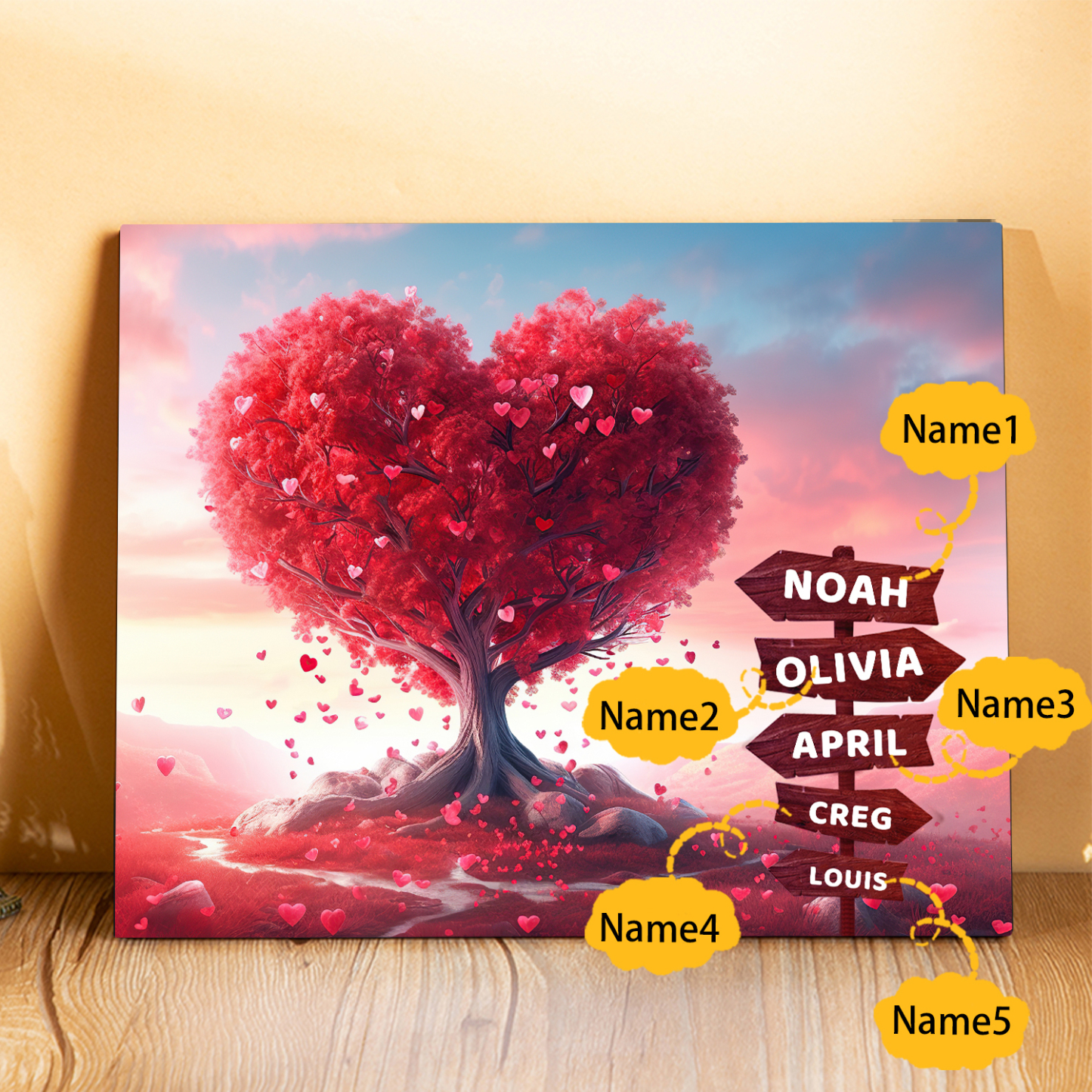 Personalised Heart Tree Wood Plaque Custom Family Gift with 2-5 Names Road Sign Frame-Jessemade AU