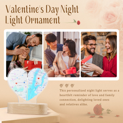 Personalised Two Location Heart Night Light Custom Map Print for Long Distance Love Anniversary and Couple Gifts