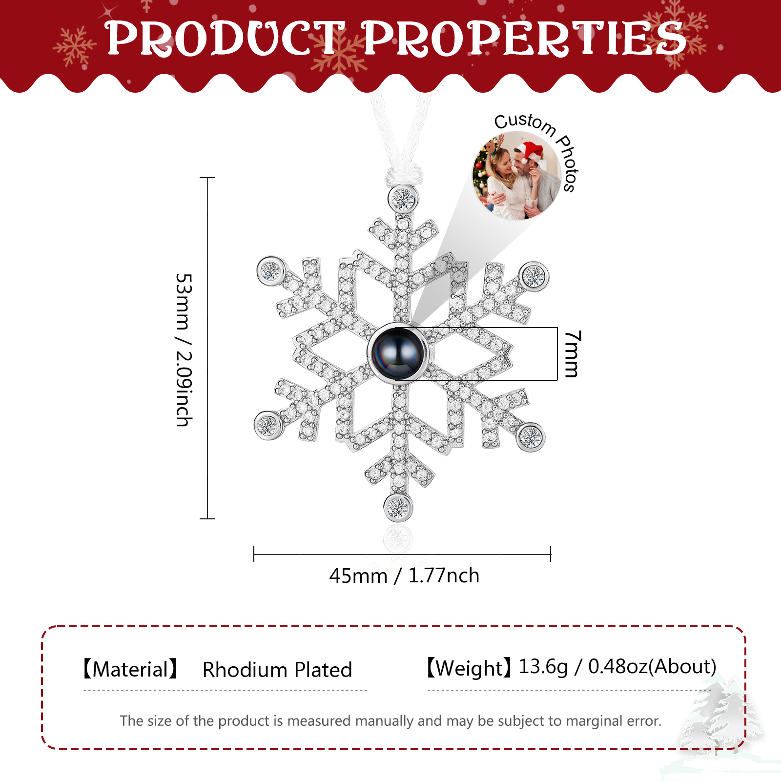 Snowflake Projection Hanging Ornaments Customised Photo Christmas Ornaments Personalised Gifts For Family/Friends