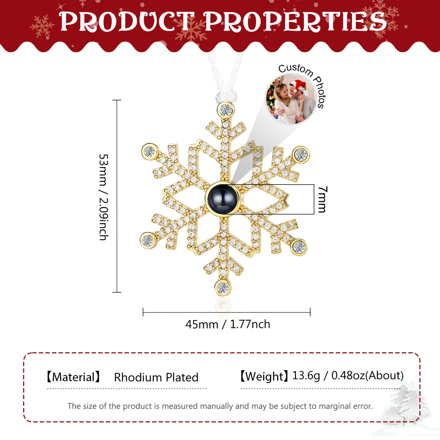 Snowflake Projection Hanging Ornaments Customised Photo Christmas Ornaments Personalised Gifts For Family/Friends