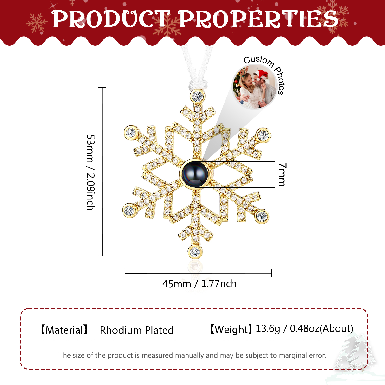 Snowflake Projection Hanging Ornaments Customised Photo Christmas Ornaments Personalised Gifts For Family/Friends