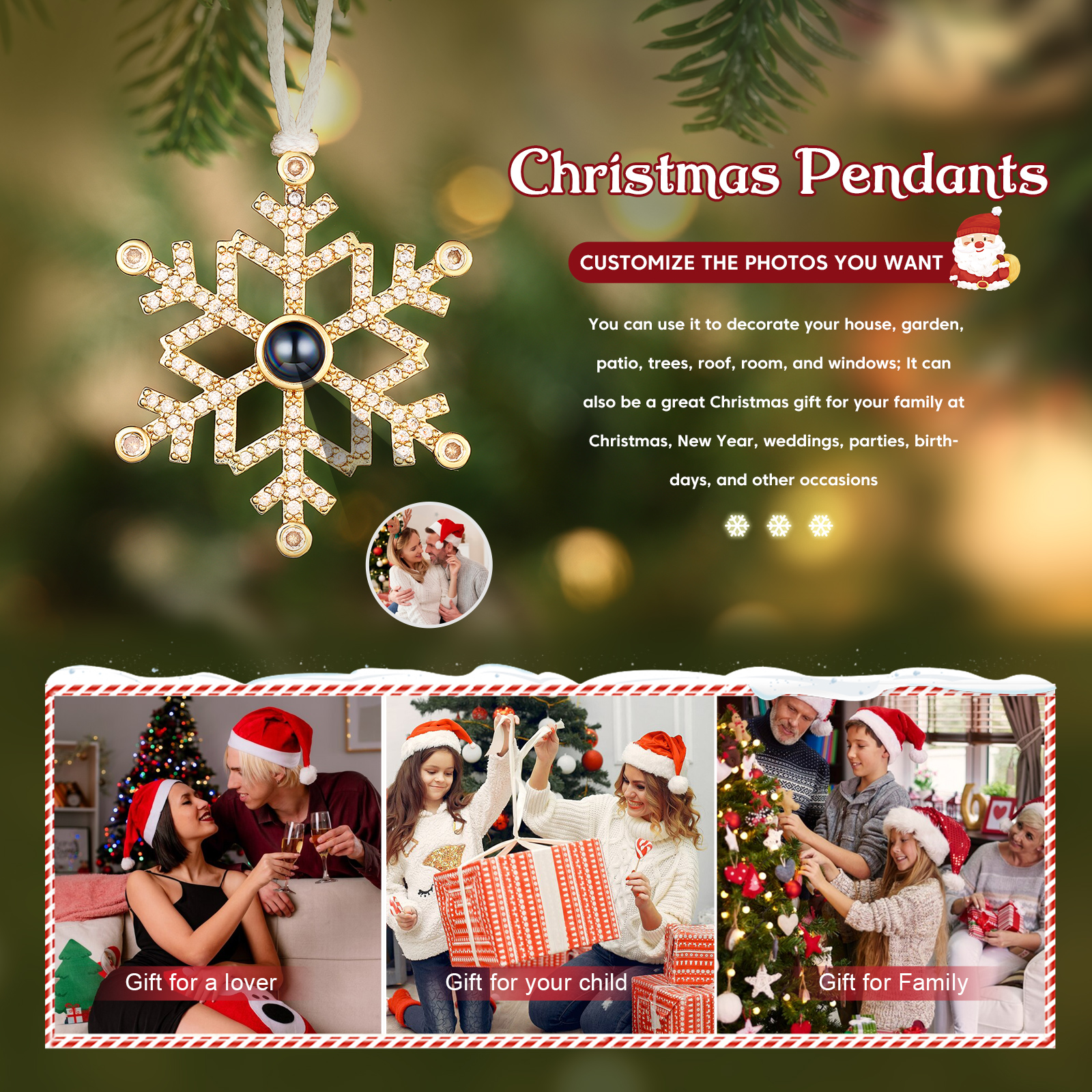 Snowflake Projection Hanging Ornaments Customised Photo Christmas Ornaments Personalised Gifts For Family/Friends