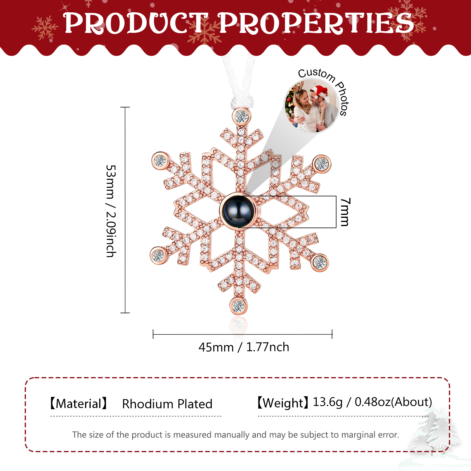 Snowflake Projection Hanging Ornaments Customised Photo Christmas Ornaments Personalised Gifts For Family/Friends