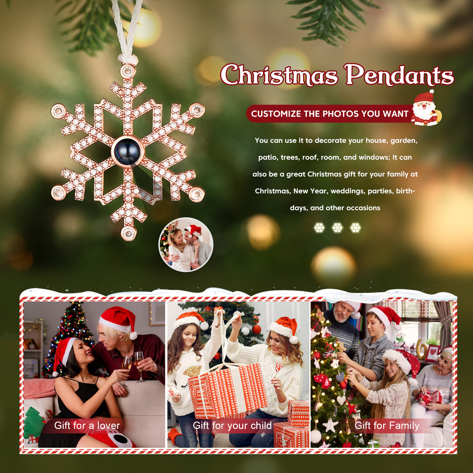 Snowflake Projection Hanging Ornaments Customised Photo Christmas Ornaments Personalised Gifts For Family/Friends