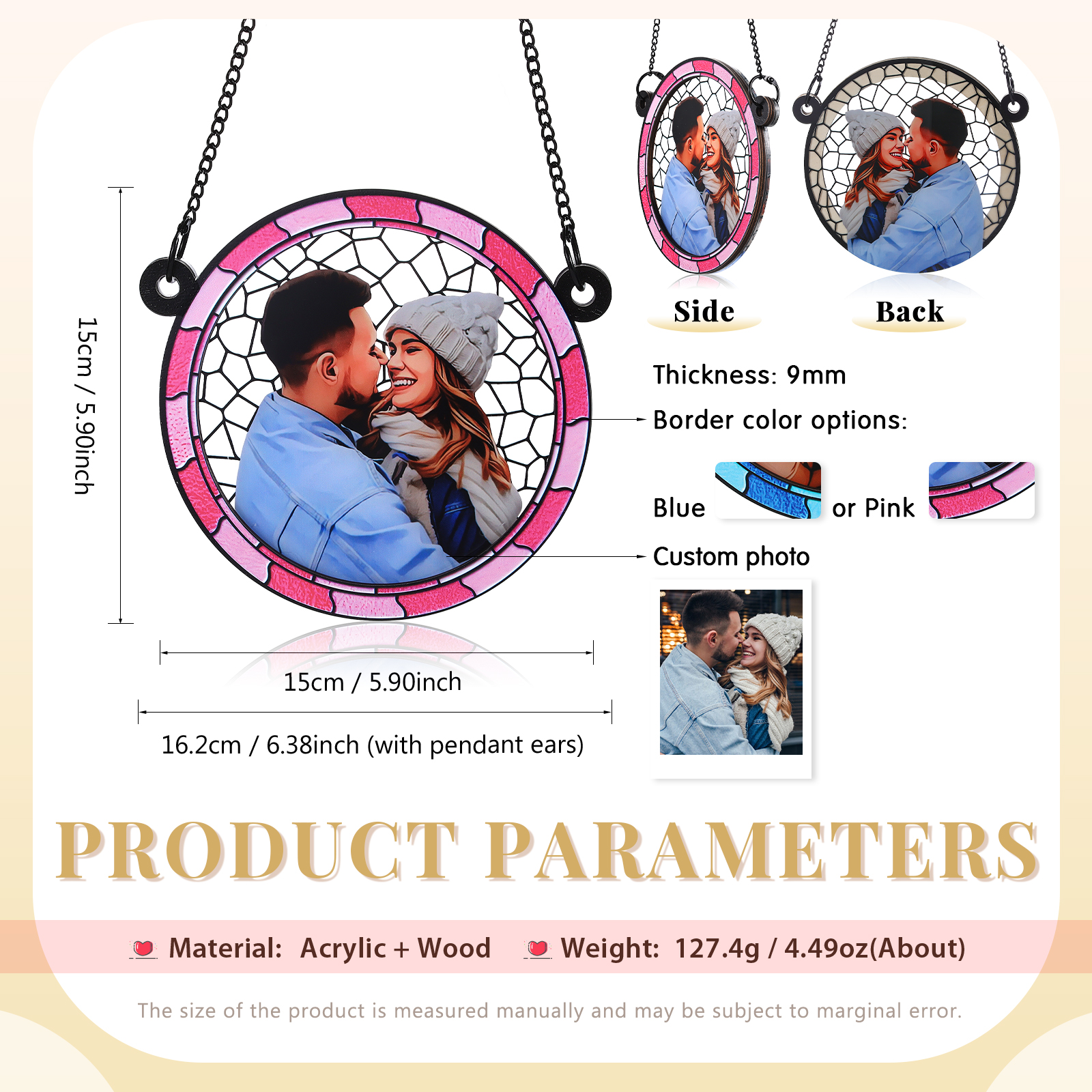 Custom Photo Where There Is Love There Is Life Couple Personalised Window Hanging Suncatcher Ornament Gift For Husband Wife